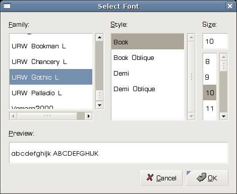 GtkFontSelectionDialog