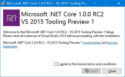 DotNetCore.1.0.0.RC2-VS2015Tools Install