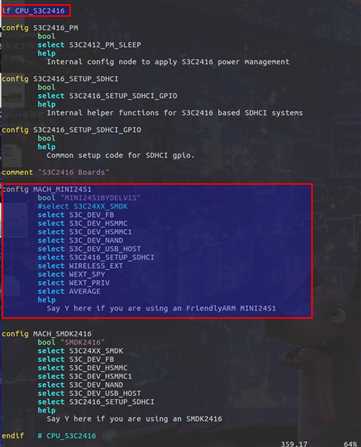 Kconfig中config MACH_MINI2451的位置