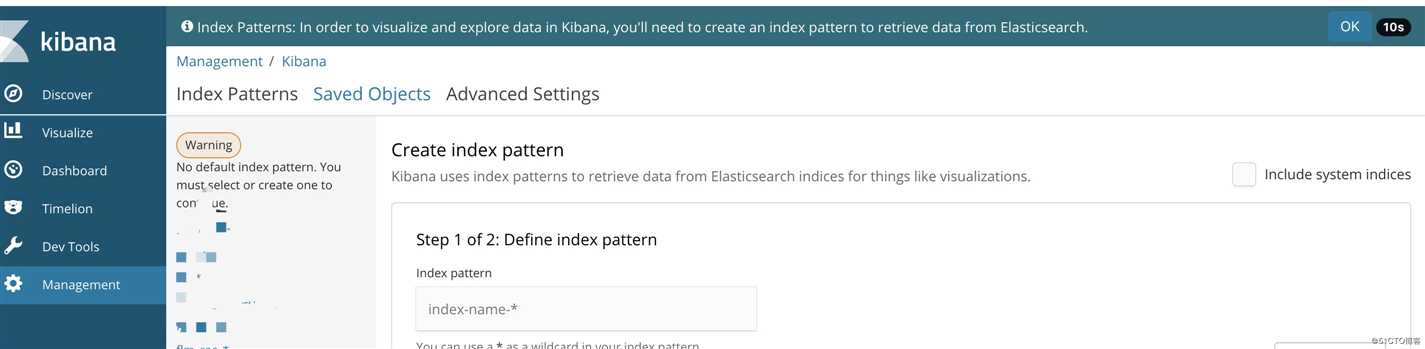 kibana出现Warning No default index pattern的解决办法