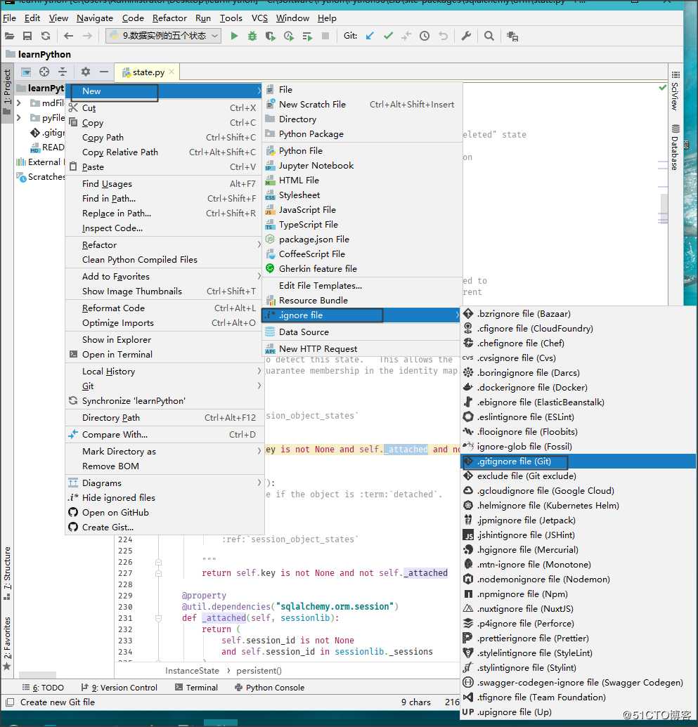 pycharm gitignore file