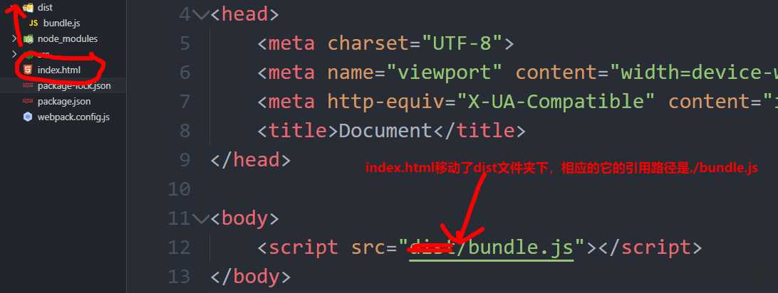 .将index.html放到dist文件夹内并修改路径