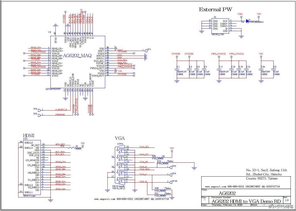 AG6202设计参考电路图|AG6202设计资料|HDMI 1.4转VGA方案设计资料