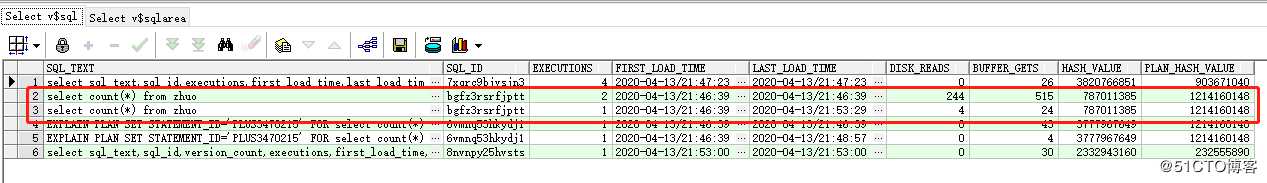 v$sql和v$sqlarea区别