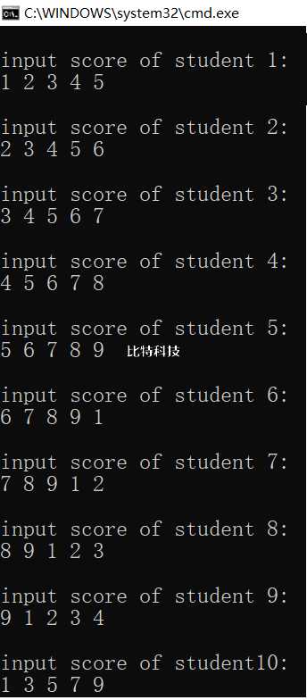 输人10个学生5门课的成绩,分别用函数实现下列功能: