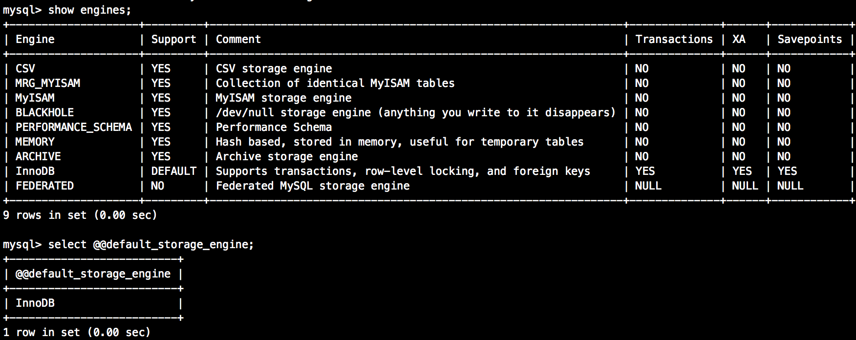 查看MySQL的默认存储引擎