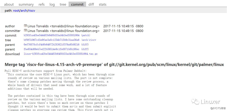 即将到来的Linux 4.15内核中RISC-V被合并的git log