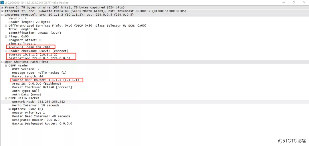 wireshark抓取OSPF协议交互的5种报文分析OSPF路由协议建立邻接关系的过程